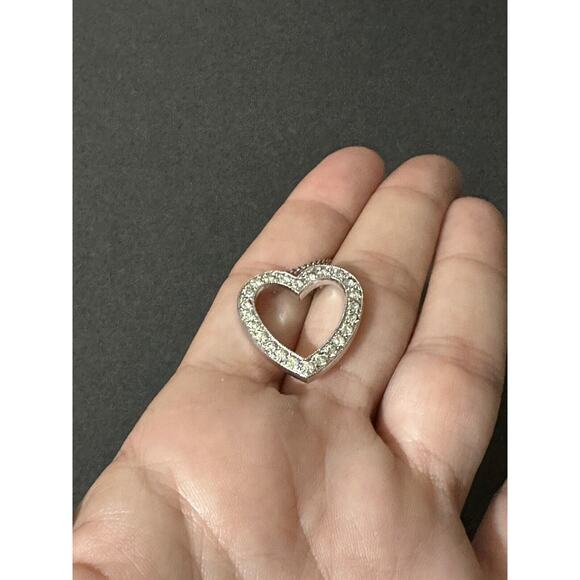 Sterling Heart Swarovski Open Heart Clear Crystal Necklace And Chain Sweetheart - Picture 5 of 10